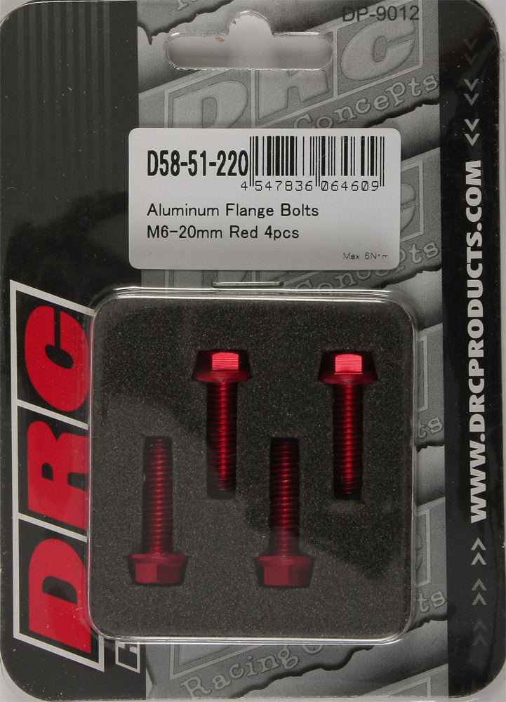 Drc 634-8320R D58-51-220 ALUMINUM FLANGE BOLTS RED M6X20MM 4/PK