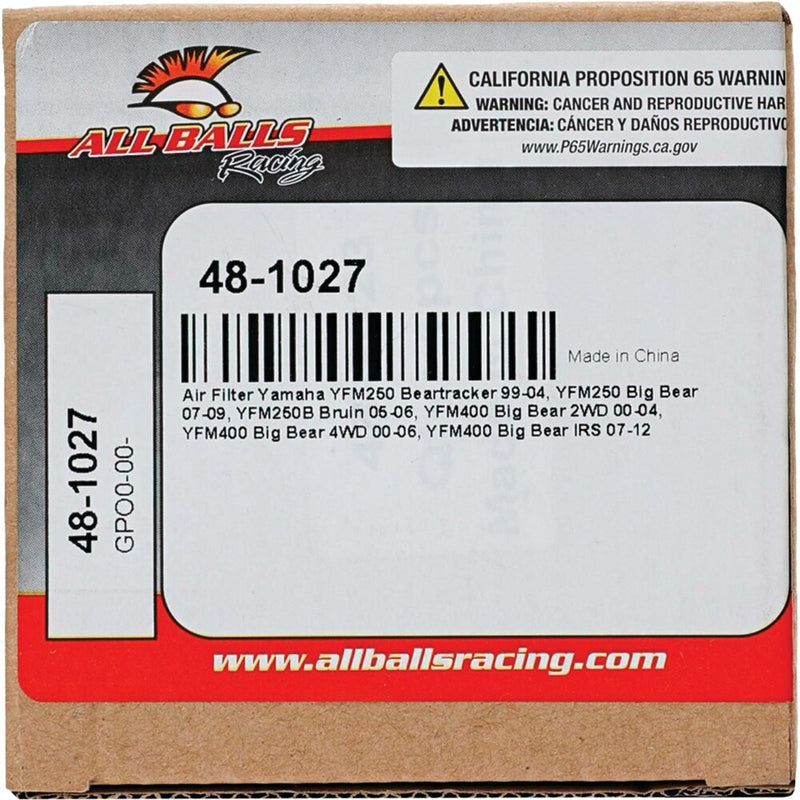 All Balls Air Filter Kit - 48-1027 Yamaha 250 / Big 1999-2012