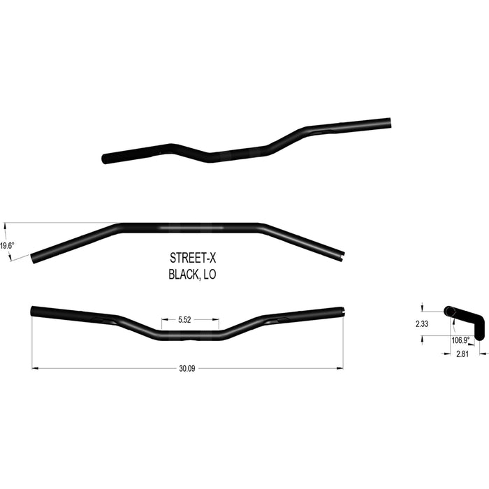 KHROME WERKS 0601-5662 300905 Street-X Handlebars - Low Bend - Black