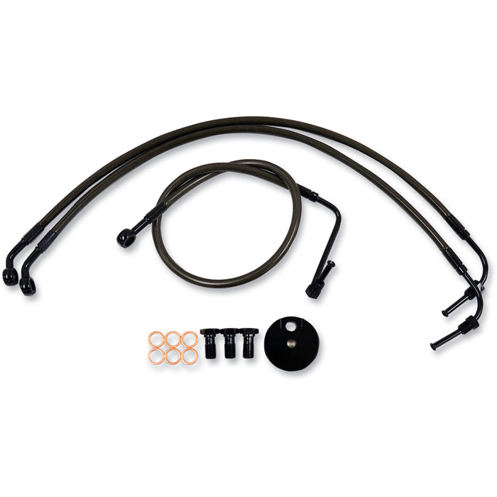 LA CHOPPERS 1741-5105 LA-8230B16M Midnight Braided Brake Line Kit Brake Lines - 15" - 17" Ape Hanger Handlebars - Midnight