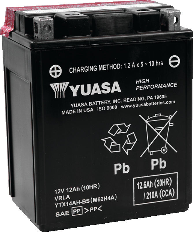 Yuasa Battery YUAM62H4A Yuasa YTX14AH-BS High Performance AGM 12-Volt Battery W/bottle - Photo - Primary