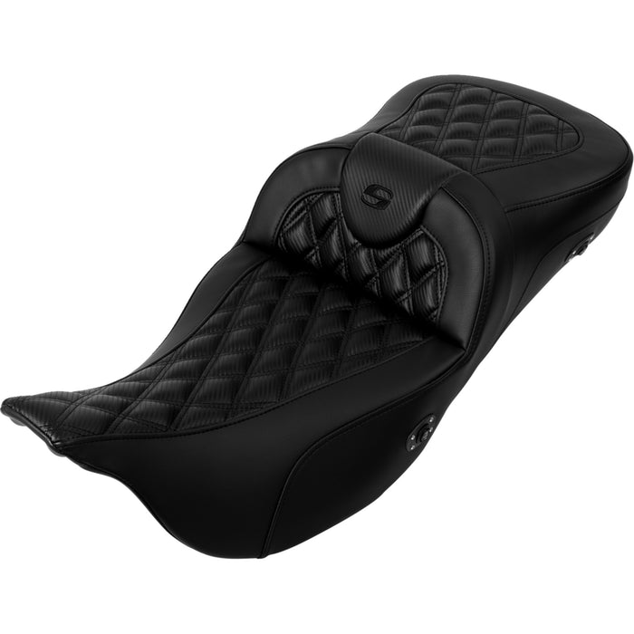 SADDLEMEN 0801-1697 808-07CF-184HCT Roadsofa™ Seat - Roadsofa™ Extended Reach Seat - without Backrest - Lattice Stitch - Carbon Fiber - FL '08-'23