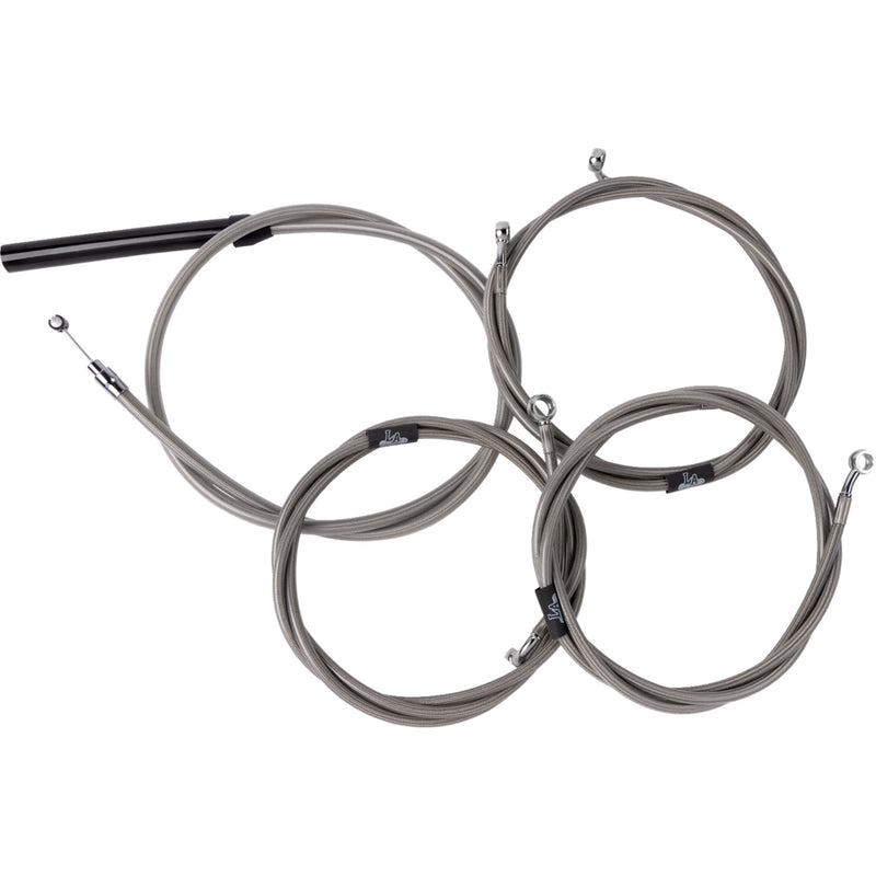 LA Choppers Complete Stainless Braided Handlebar Cable Brake Line Kit — Cable Kit 18"-20" Handlebars - LA-8059KT2-19 For Harley Touring 2023-2026