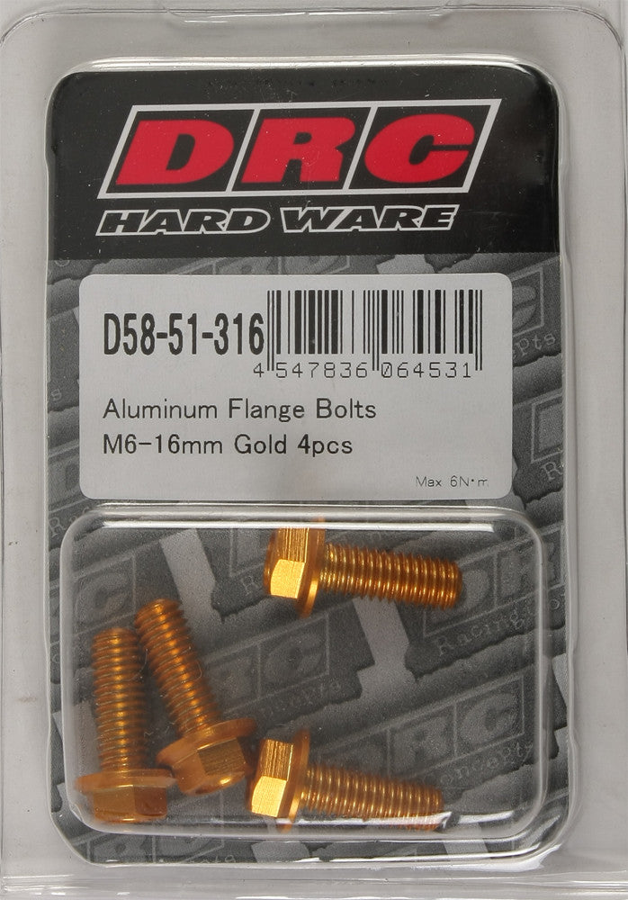 DRC Aluminum M6 Flange Bolts 16mm - Gold 4pcs