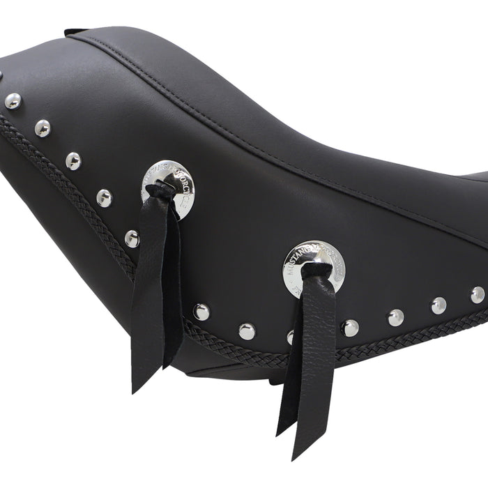 MUSTANG 0802-0534 79532 Wide Solo Seat with Removable Backrest - Black - Studded W/Concho - Softail '06-'10