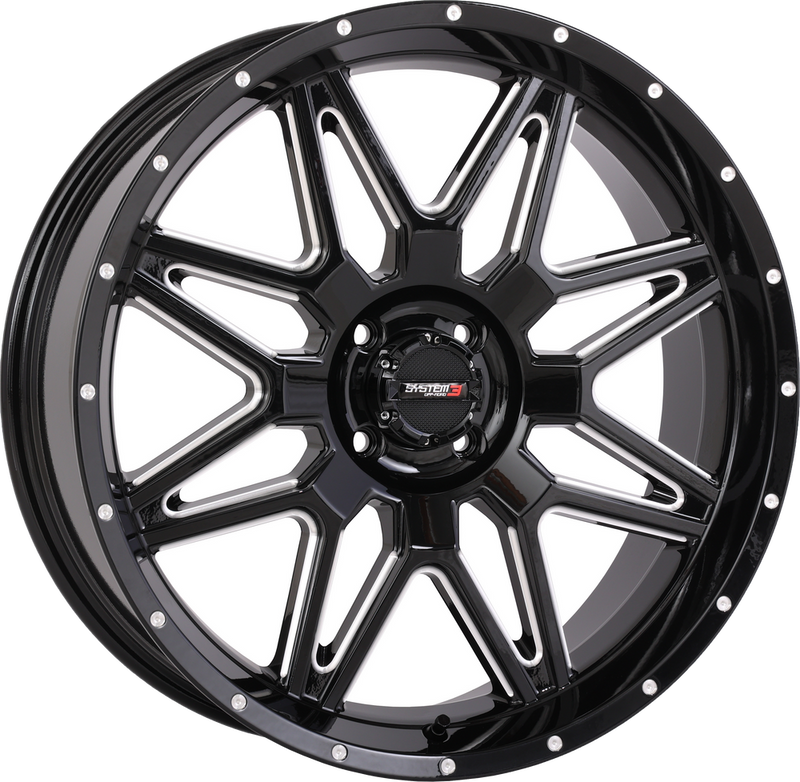 System 3 3-207210 20S3-7210 ST7 WHEEL 20X7 4+3 (+10MM) 4/110 GLOSS BLACK MILLED