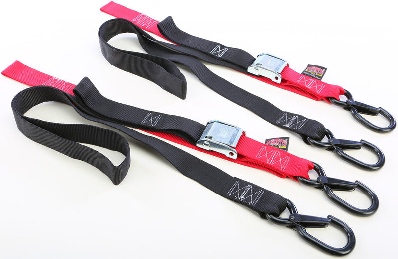 Powertye TIE-Down CAM SEC Hook Soft-TYE 1.5"X6' Black RED Pair - 29621-S
