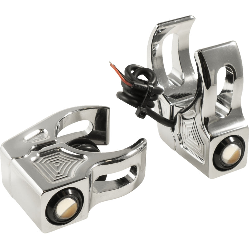 JOKER MACHINE 2020-2143 05-220-3 Fork Mount Turn Signals - 39 mm - Amber - Chrome