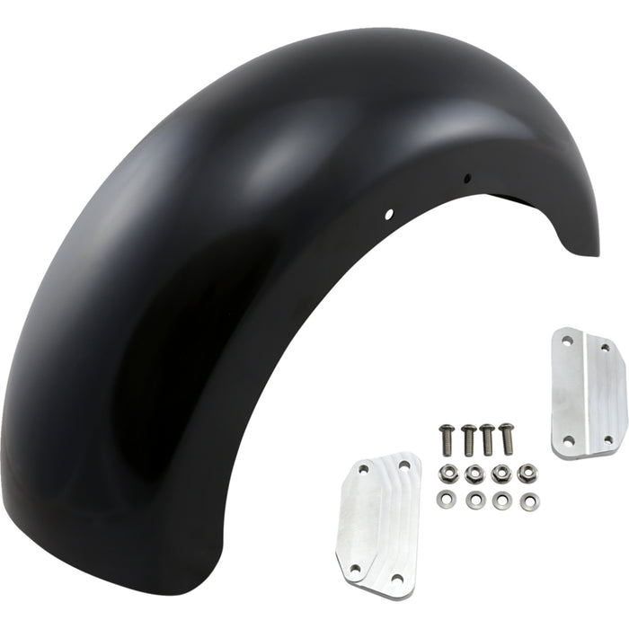 KLOCK WERKS 1401-0703 KWF-02-0543 Hugger Front Fender with Mounting Blocks for Softail/Dyna - Roller Fender Kit - w/ Satin Blocks - Steel - 18"