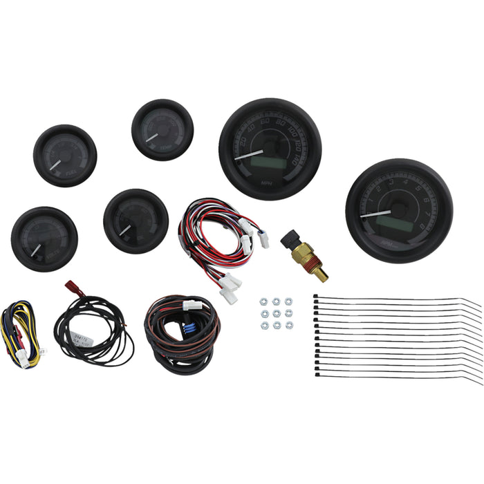 DAKOTA DIGITAL 2212-0437 MVX-8604-KG-K MVX-8K Series Analog/Digital Gauge Kit — 8604KGK Model - MVX-8K Series Analog/Digital 6-Gauge Kit - Black Bezel - Black Face with Gray Background