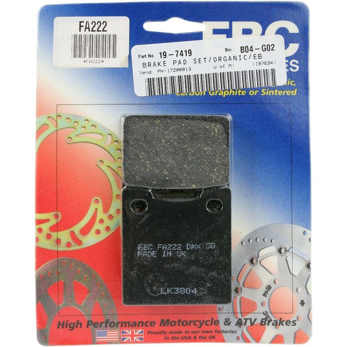 EBC 1720-0013 FA222 Organic Base "FA" Brake Pads Organic Brake Pads