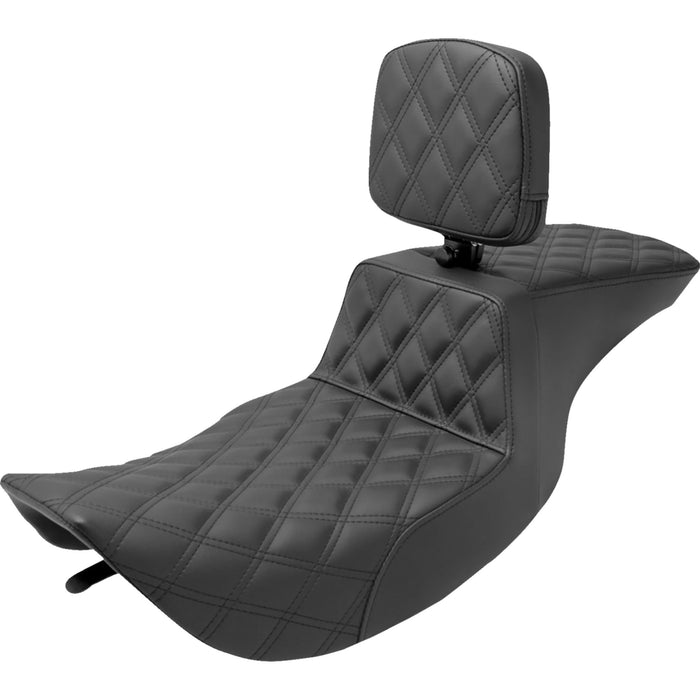 SADDLEMEN 0801-1474 897-06-195BR Tour Step-Up Seat - Rider Backrest - Full Lattice Stitch - FLHR/FLHX '97-'07