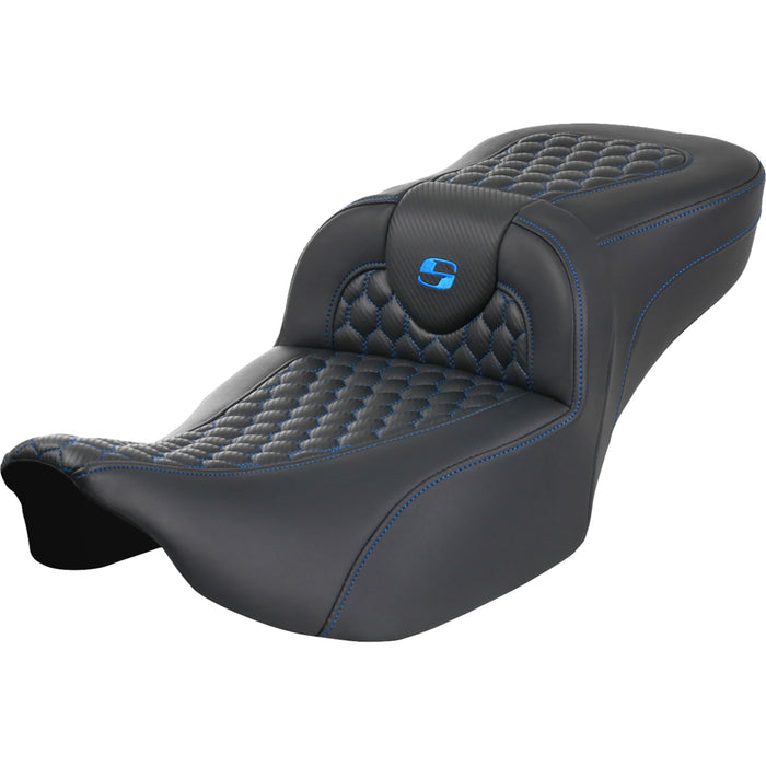 SADDLEMEN 0801-1756 823-07-19001 Roadsofa™ Extended Reach Seat - without Backrest - Honeycomb - Blue Stitch - FLTR/FLHX 23-24