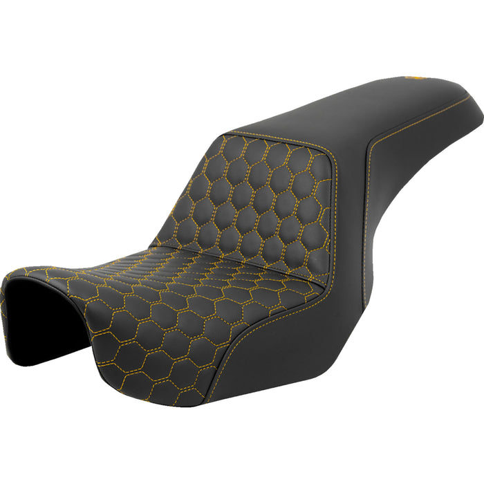 SADDLEMEN 0803-0720 A806-04-177GOL Honeycomb Step-Up Seat - Gold Stitching - Dyna '06-'17