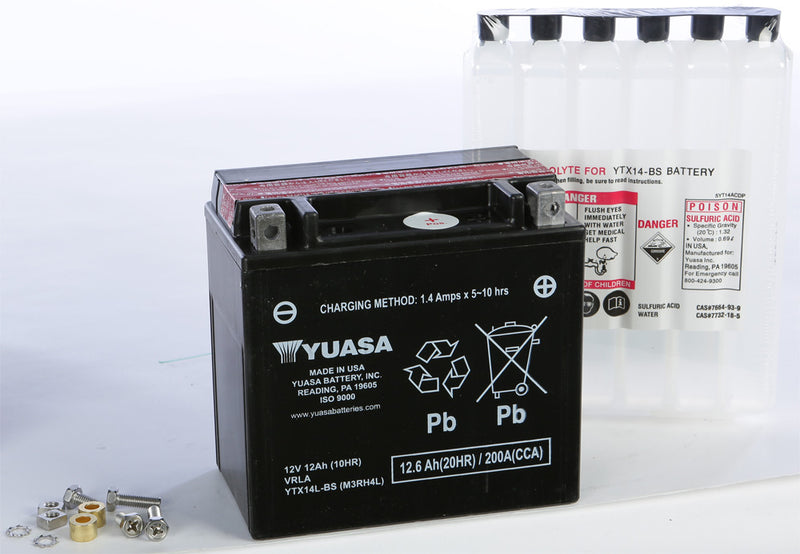 Yuasa Battery YTX14L-BS Maintenance Free - YUAM3RH4L For Harley Sportster 2004-2018