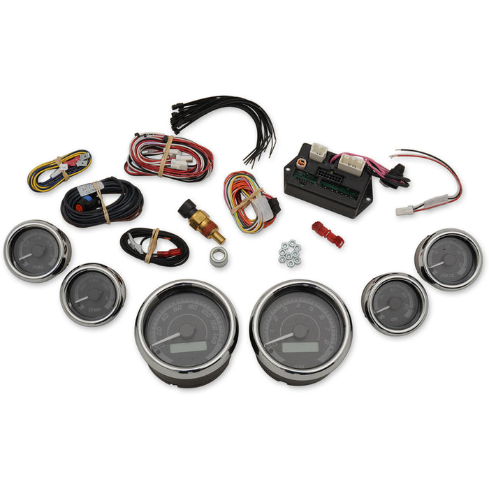 DAKOTA DIGITAL 2212-0566 MVX-8600-KG-C MVX-8K Series Analog/Digital Gauge Kit — 8600KGC Model - MVX-8K Series Analog 6-Gauge Kit - Chrome Bezel - Black Face with Gray Background