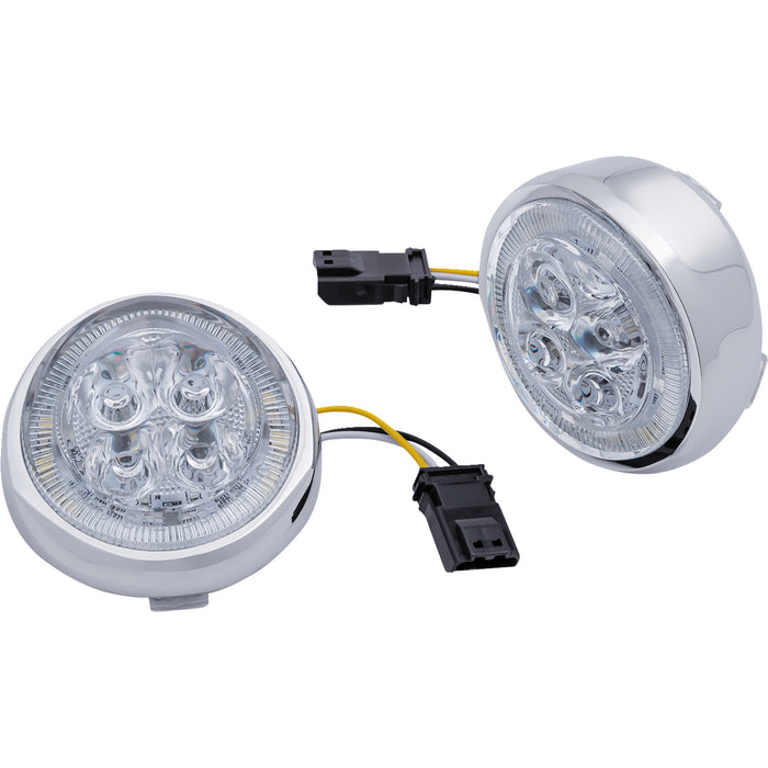 CIRO 2040-2907 45403 LED Fang® Front Signal Light Inserts with Bezel - Turn Signal Insert - Front - Chrome/Clear
