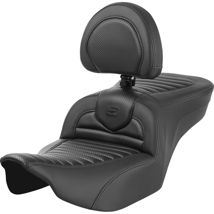 SADDLEMEN 0801-1774 823-07-204B0 Roadsofa™ Seat - with Backrest - Tuck-n-Roll - Carbon Fiber - FLTR/FLHX 23-24