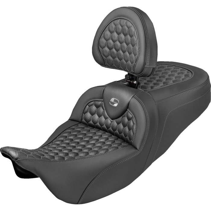 SADDLEMEN 0801-2371 808-07B-190B2 Extended Reach RoadSofa™ Seat honeycomb - gray stitch - with backrest - flh/flt '08-'25