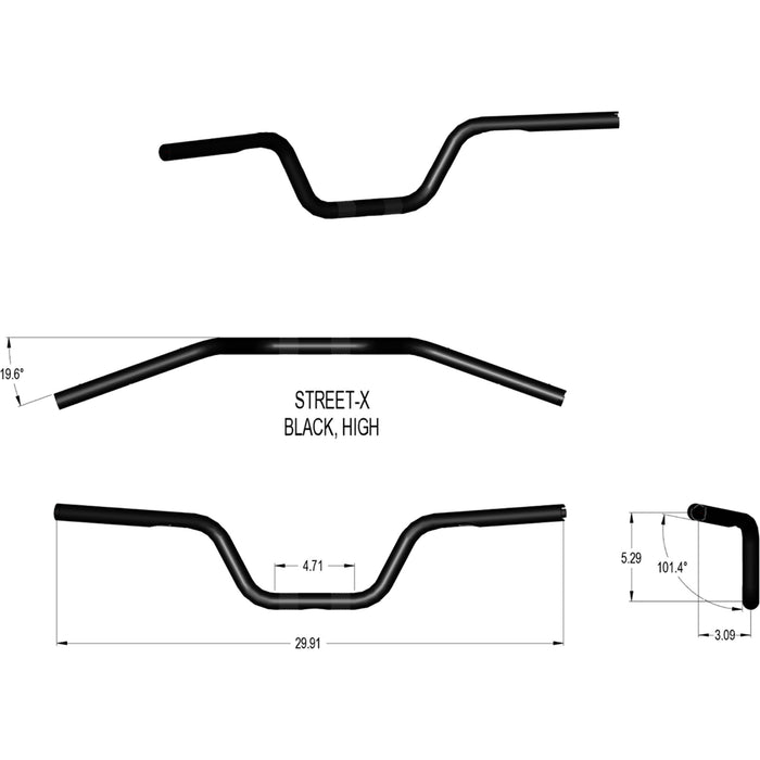 KHROME WERKS 0601-5660 300903 Street-X Handlebars - High Bend - Black