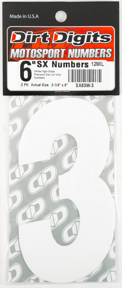 Dirt Digits 09-6503 SX63W-3 #3 6" WHITE SUPER X DIGITS 3/PK
