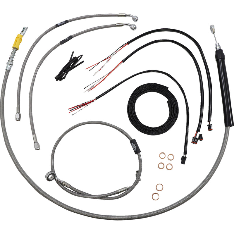 LA Choppers Complete Stainless Braided Handlebar Cable Brake Line Kit — Cable Kit 12"-14" Handlebars - LA-8157KT2-13 For Harley Softail 2018-2024