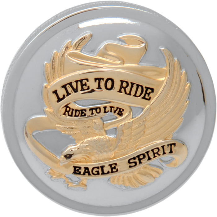 DRAG SPECIALTIES DS-390148 "Live to Ride" Gas Cap — Non-Vented "Live to Ride" Gas Cap - Non-Vented - Chrome with Gold