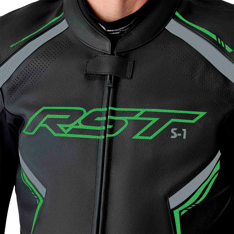 Rst 556-3605346 103605F.GRN-46 S1 D3O LEATHER JACKET BLK/GRY/FLO GRN XL