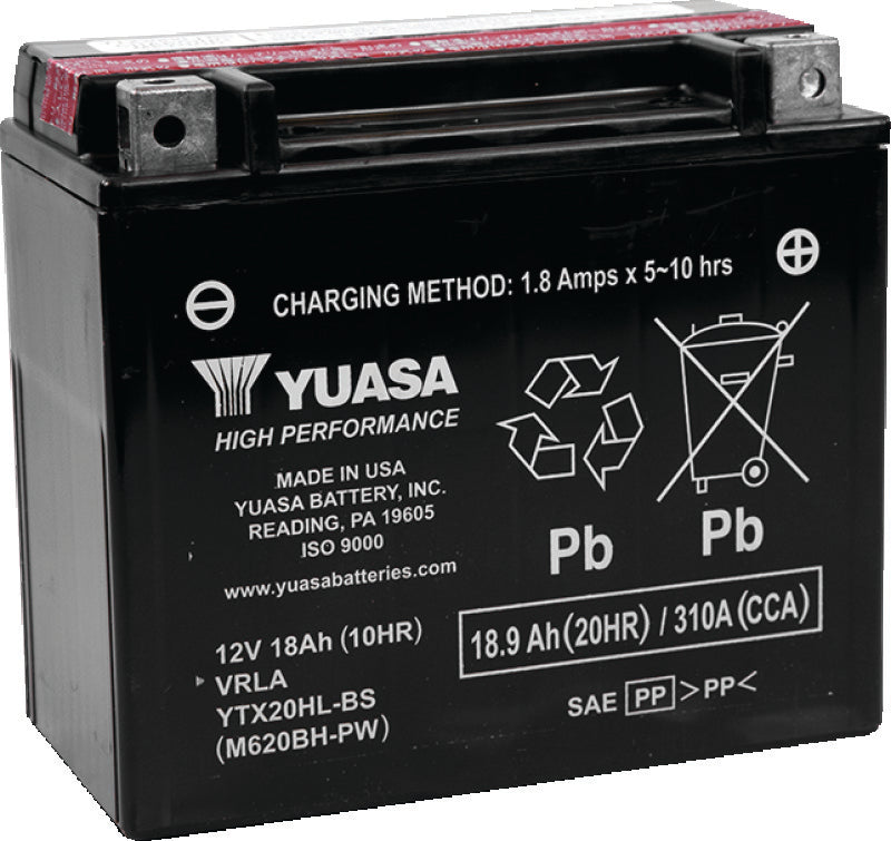 Yuasa Battery YUAM620BH-PW Yuasa YTX20HL-BS-PW High Performance AGM Battery W/bottle - Photo - Primary
