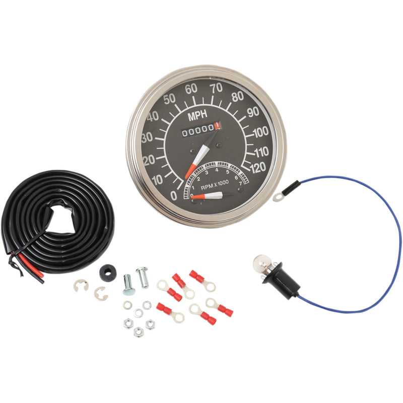 DRAG SPECIALTIES DS-243871 5" FL-Style 1:1 Speedometer 5" MPH FL-'68-'84 Style 1:1 Speedometer with Tachometer - Black Face