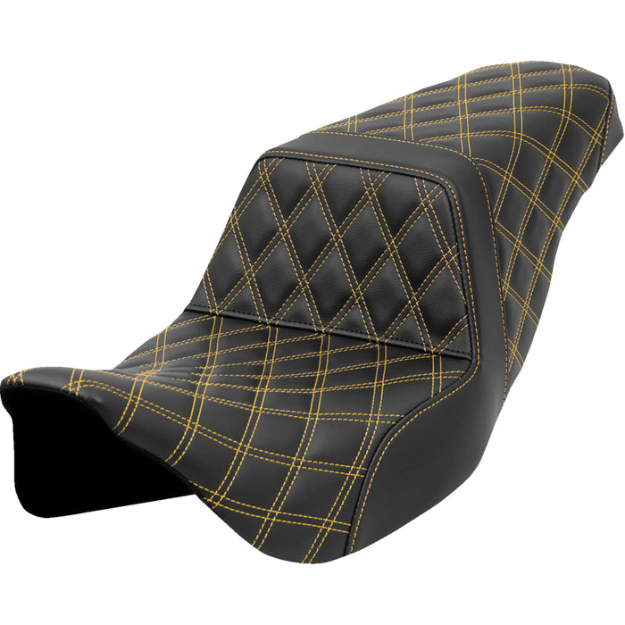 SADDLEMEN 0801-1583 A808-07B-175GOL Lattice Stitch Step-Up Seat - Gold Stitch - FLH/FLT '08-'23