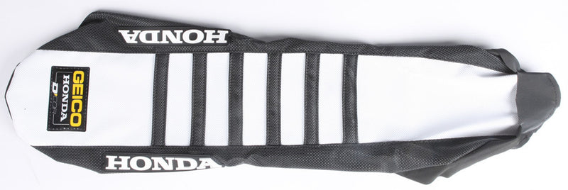 D'cor Visuals D-Cor Seat Cover Geico Replica Black White With Ribs - 30-10-453 Honda CRF250R 2007-2025