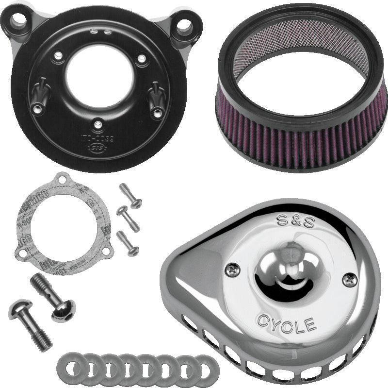S&S Cycle 170-0437 08-17 Touring/16-17 Softail Models Stealth Air Cleaner Kit W/ Chrome Mini Teardrop Cover - Photo - Primary