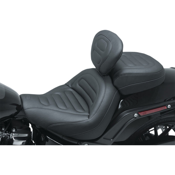 MUSTANG 0802-1059 79334 MX Tour Solo Seat - Max Profile Solo Touring Seat - with Driver Backrest - Black - Trapezoid Stitch - FXFB/FXFBS