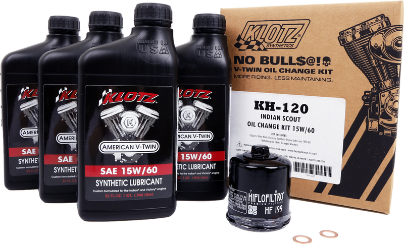 Klotz Oil 842-0168 KH-120 INDIAN SCOUT 4QT SYNTHETIC OIL CHANGE KIT