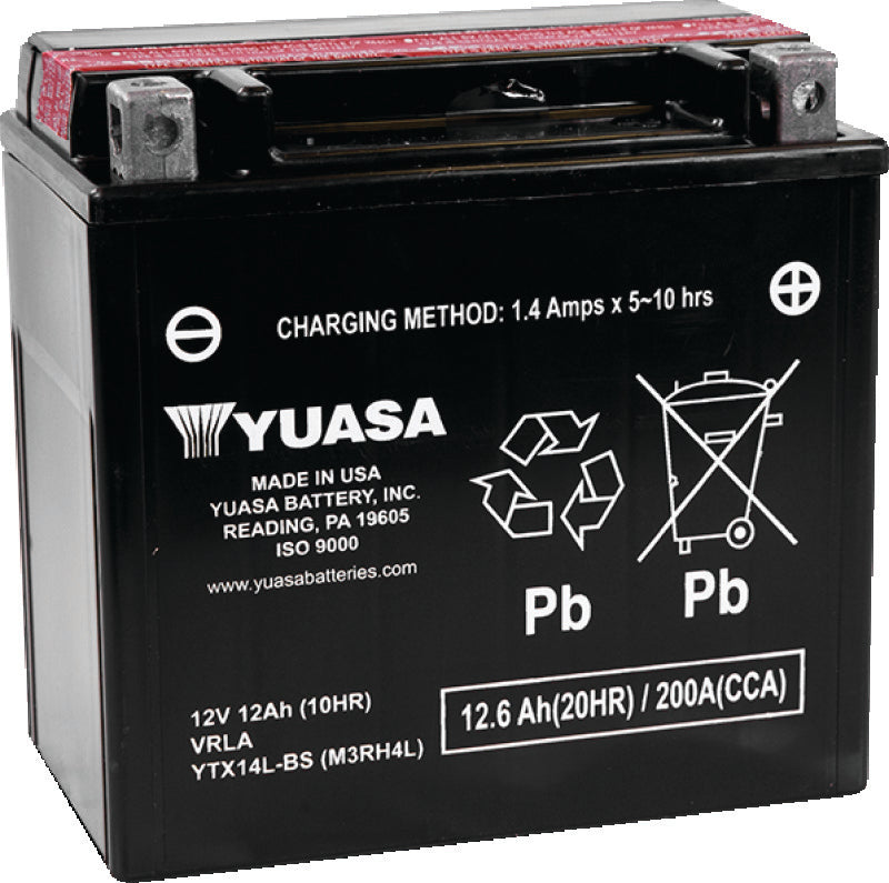 Yuasa Battery YUAM3RH4L Yuasa YTX14L-BS Maintenance Free AGM 12-Volt Battery W/bottle - Photo - Primary