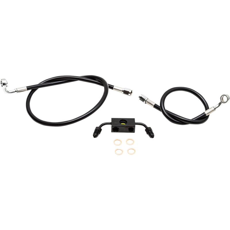 LA Choppers Black Braided Brake Line Kit 12" 14" Ape Hanger Handlebars Black - LA-8321B13B For Harley Sportster 2014-2022
