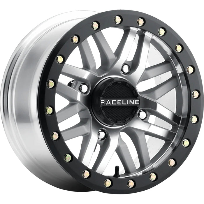 RACELINE WHEELS 0230-1477 A91MA-57056+10 Ryno Beadlock Wheel Wheel - Ryno - Beadlock - Front/Rear - Machined/with Black Ring - 15x7 - 4/156 - 5+2 (+10 mm)