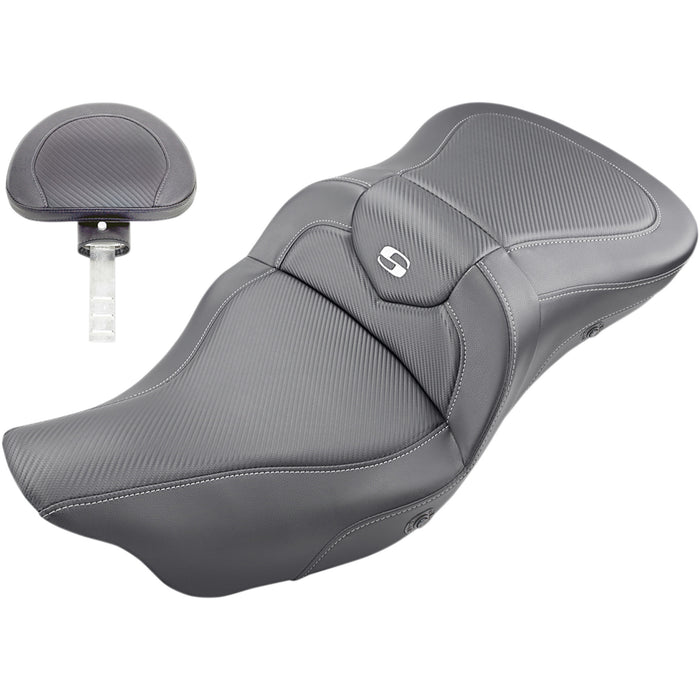 SADDLEMEN 0801-1205 808-07B-185TBRH Roadsofa™ Trike Seat - Heated - Carbon Fiber - with Backrest - Black - '09-'23 FLHTCUTG