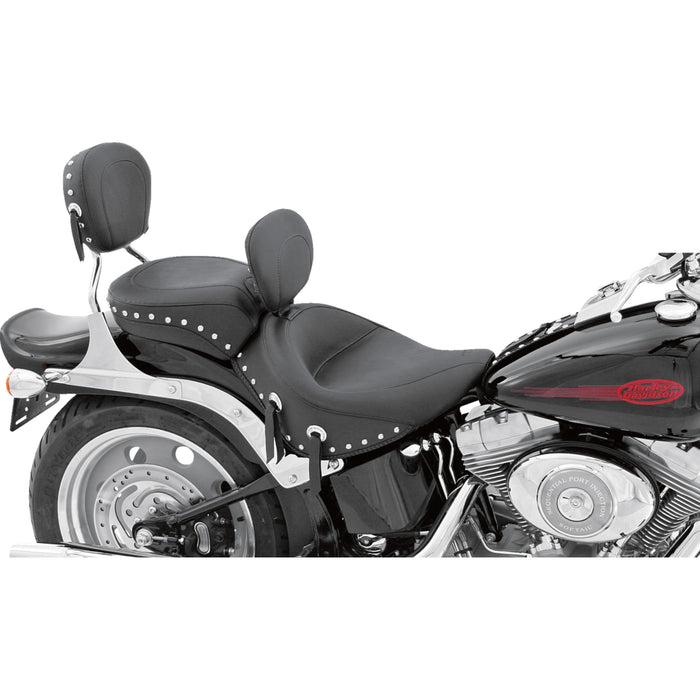 MUSTANG 0802-0534 79532 Wide Solo Seat with Removable Backrest - Black - Studded W/Concho - Softail '06-'10