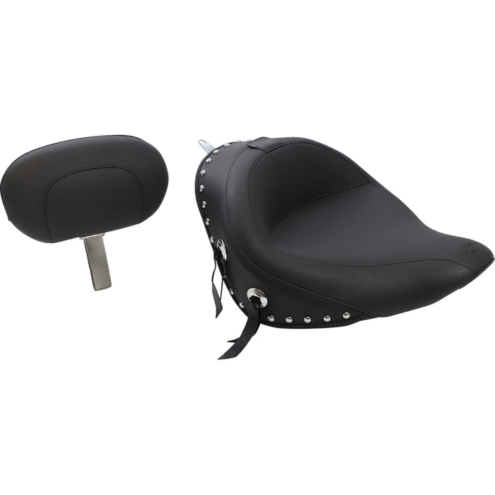 MUSTANG 0802-0534 79532 Wide Solo Seat with Removable Backrest - Black - Studded W/Concho - Softail '06-'10