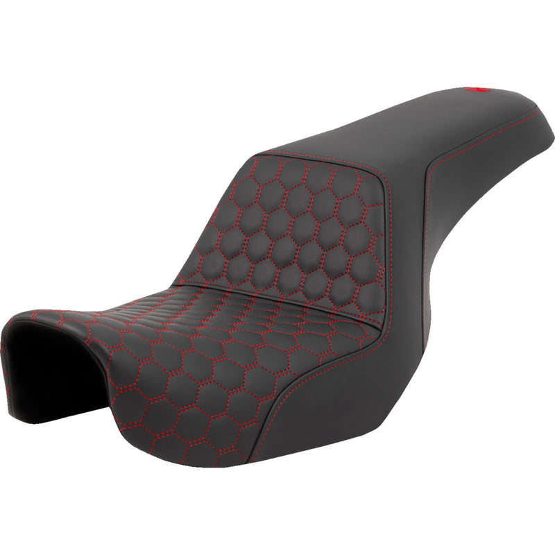 SADDLEMEN 0803-0717 A806-04-177RED Honeycomb Step-Up Seat Red Stitching - Dyna '06-'17