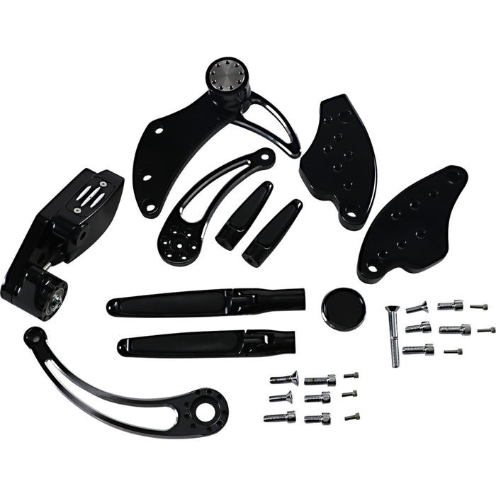 HAWG HALTERS 1622-0537 FCK-S18A-FR-SE Forward Control 18+ softail - black anodized - standard - folding rubber inlay pegs - slotted levr