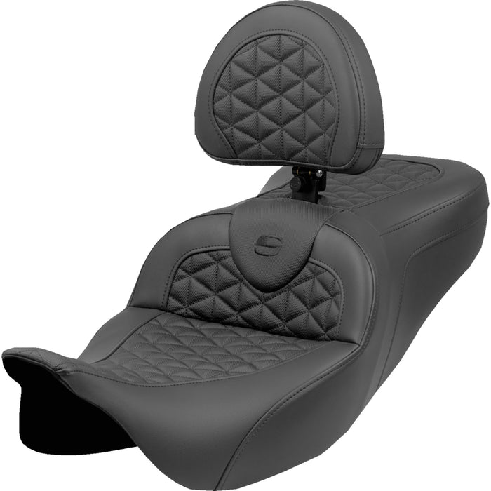 SADDLEMEN 0801-2053 808-07B-210B0 RoadSofa™ Tri Gripper Seat standard reach - w/ backrest - flh/flt '08-'25