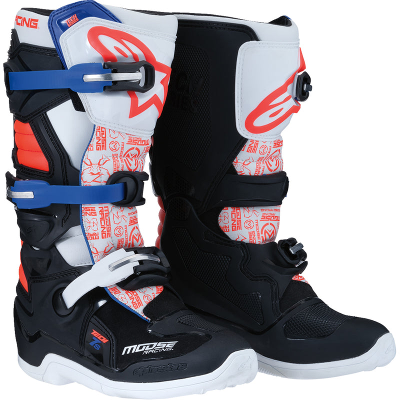 MOOSE OFFROAD Youth Tech 7S Boots Black/White/Red/Blue - US