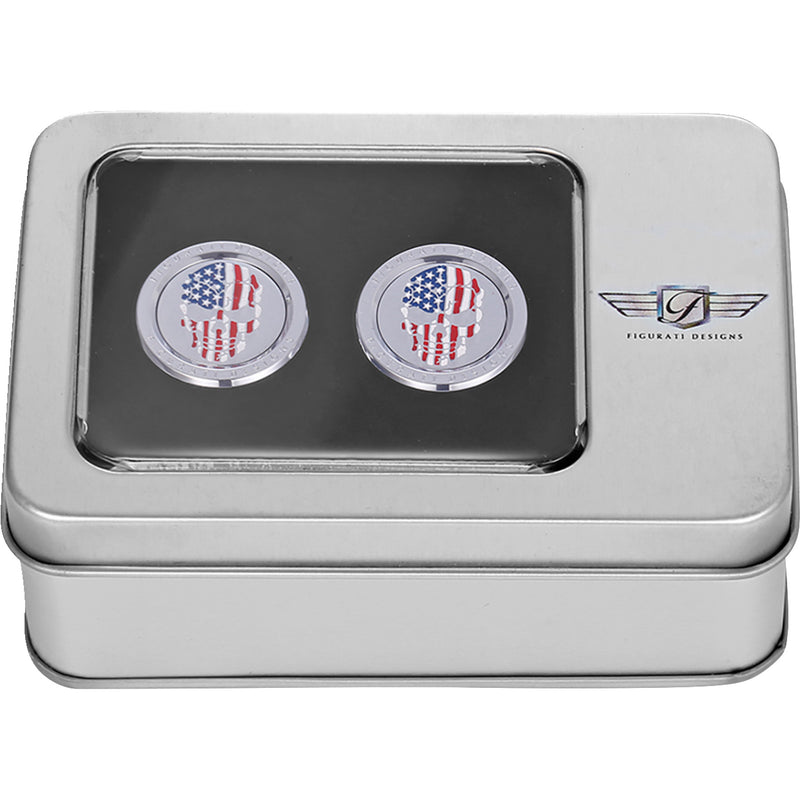 FIGURATI DESIGNS 3550-0329 FD24-DC-2530-SS Docking Covers red/white/blue american flag skull - short - silver