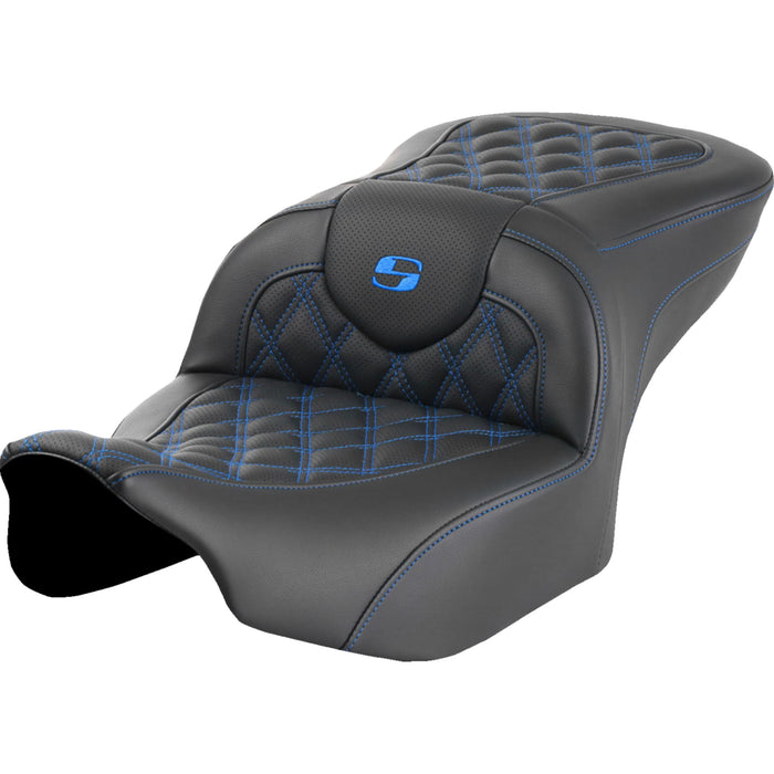 SADDLEMEN 0801-1713 823-07-18201 Roadsofa™ Lattice Stitch Seat - without Backrest - Blue Lattice Stitch - FLTR/FLHX 23-24