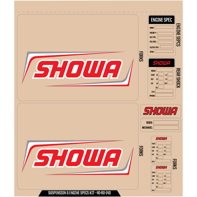D'COR VISUALS 4320-2444 40-80-140 Suspension and Specs Graphic Kit Showa Decal Kit - Red