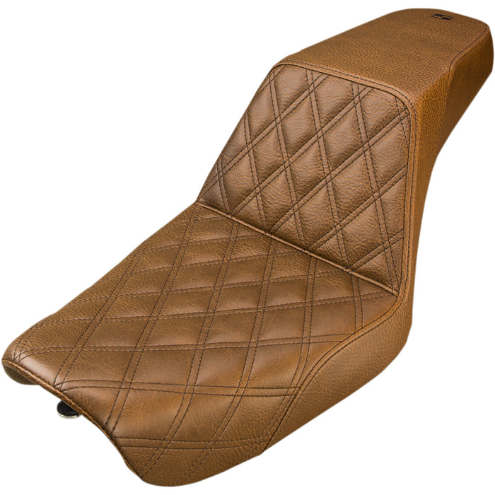 SADDLEMEN 0803-0571 804-04-172BR Step-Up Seat — Front Lattice Stitch - Brown - Dyna