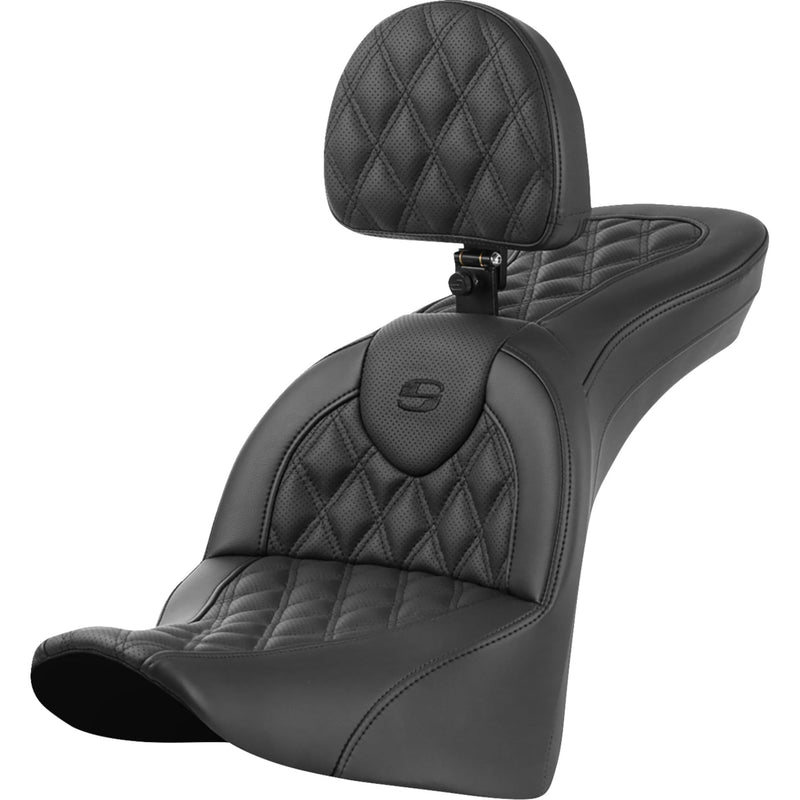 Saddlemen Roadsofa™ Lattice Stitch Seat With Backrest - 818-33-182BR For Harley Softail 2018-2025